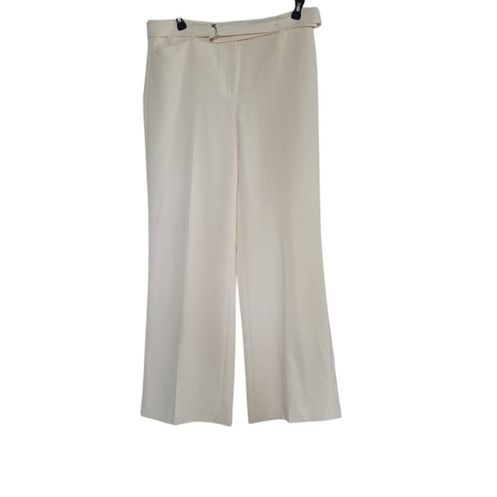 White House Black Market Women's Size 12R Wide Leg Lined Belted Cream Trousers